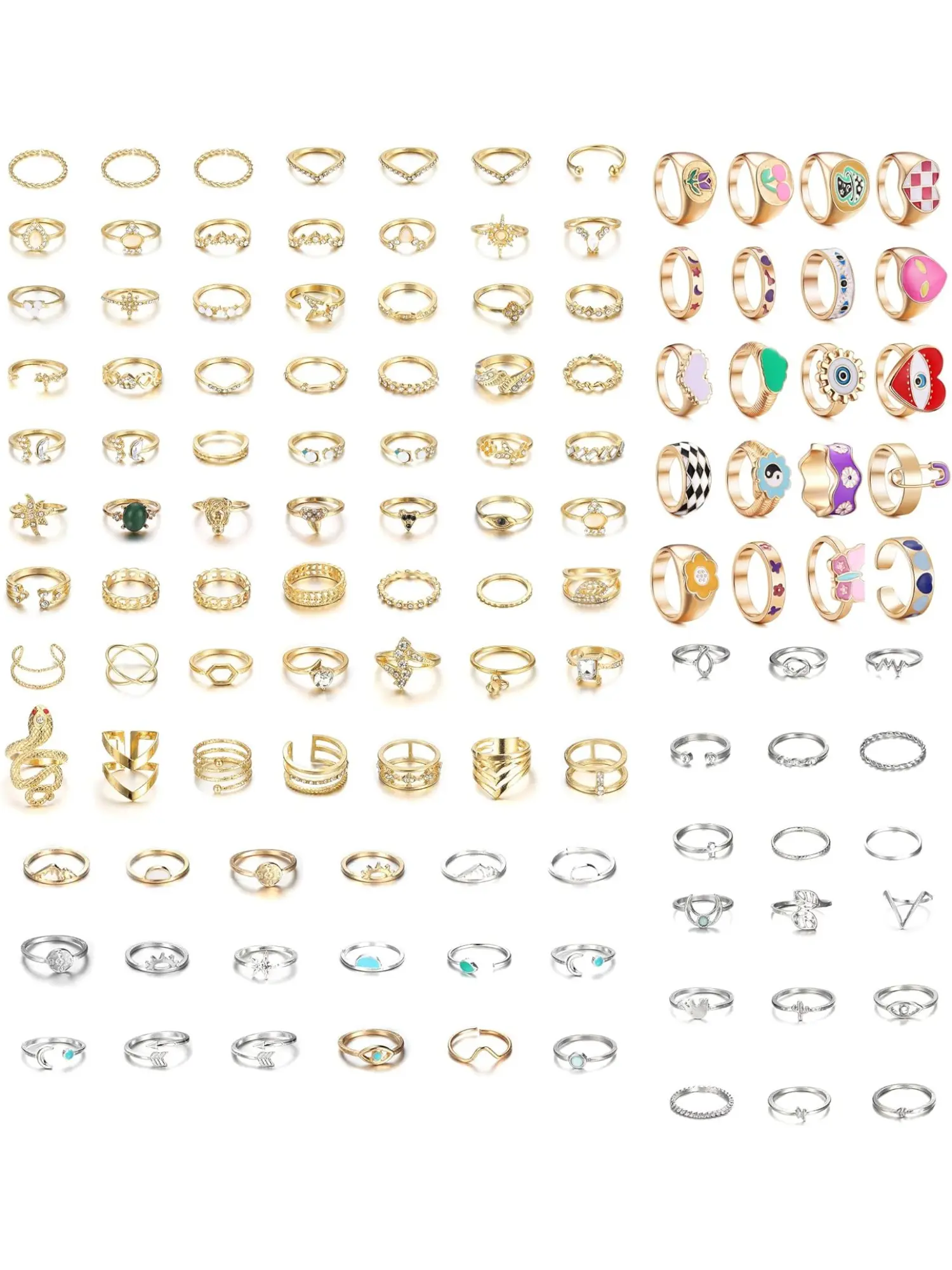 120Pcs Vintage Knuckle Rings Set for Women, Bohemian Turquoise Snake Stackable Joint Finger Rings, Retro Stone Crystal Stacking Midi Rings Pack