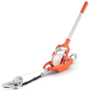 VEVOR Rope Puller, 6614 lbs Pulling Capacity, Heavy Duty Ratchet Power Puller Tool with 35 ft of 0.3 in Diameter Rope 2 Hooks, Come Along Winch for Tree Felling, Moving Boats, Road Recovery