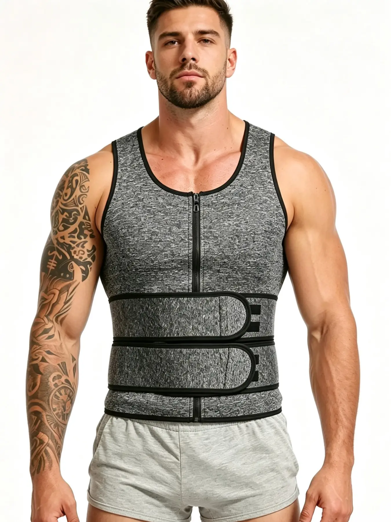 Men's Sauna Double Waistband Tank Top, Neoprene Fitness Vest, Slim-Fitting Sports Shirt, Chloroprene Sweatshirt, Gym Wear, All Seasons