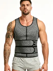 Men's Sauna Double Waistband Tank Top, Slim-Fitting Sports Shirt, Chloroprene Sweatshirt, Gym Wear, All Seasons