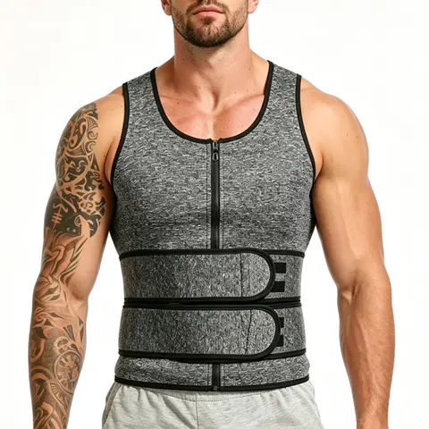 Men's Sauna Sweat Vest, Neoprene Tank Top with Double Adjustable Belt, Slim-Fitting Sleeveless Sports Top for Fitness, Gym Wear for All Seasons, Tight Sports Vest