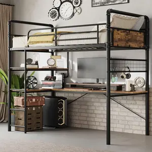 L-Shaped Loft Bunk Bed with Computer for Kids Teens/Adults Easy Assembly