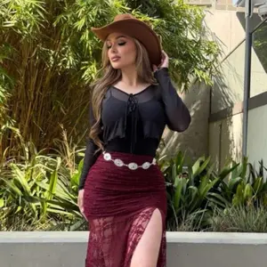Western Lace Slit Maxi Skirt