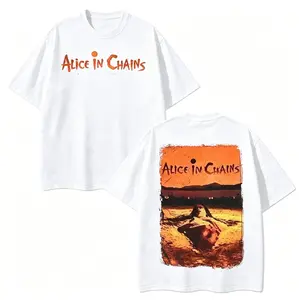 Cotton Women's Alice In Chains Dirt Album Print T-Shirt Rock Band Double-Sided Casual Short Sleeve Tee