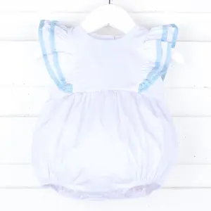 White & Light Blue Alice Bubble - Classic Girls Double Ruffle Outfit