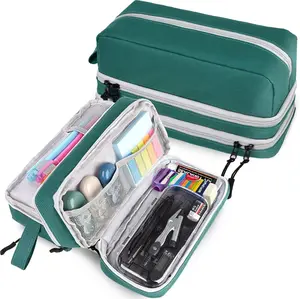 Large Capacity Pencil Case,Multifunction Pencil Pouch,Pencil Bags with Zipper 3 Compartments Pencil Case Organizer for or School Teen Girl Boy Men Women（Green） Genteen