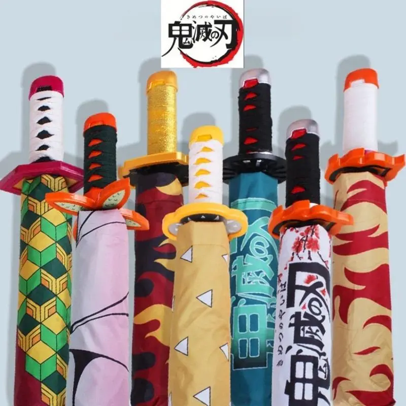 Demon Slayer Kokushibo Umbrella 3-folding Kimetsu No Yaiba Tanjirou Anime Sword Umbrella Portable Windproof Rain Gear