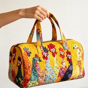 Bohemian-style digital print quilted weekend bag — a quilted tote bag featuring seven different cute chick prints; designed for weekend getaways, shopping trips, workouts, and more—making it an ideal choice for graduation travel.