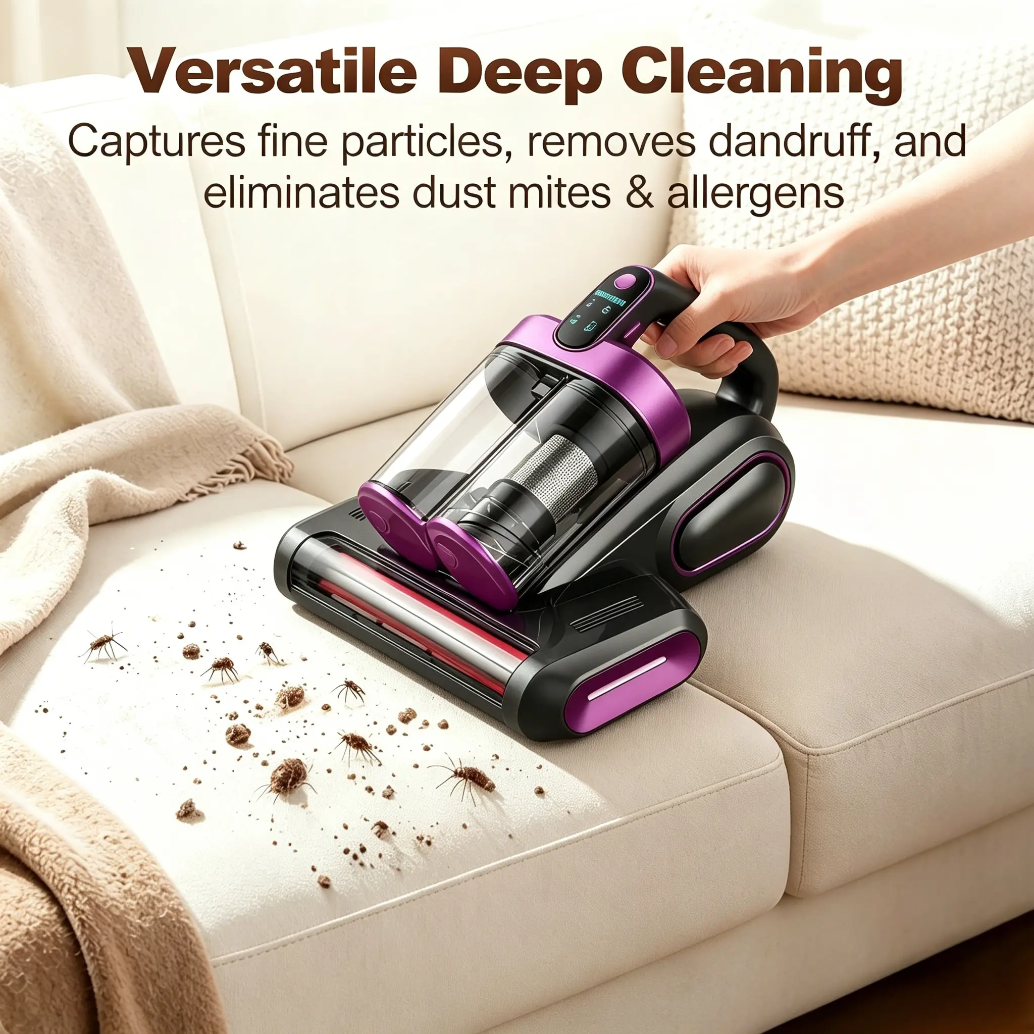 16KPa Suction Cordless Handheld Vacuum Cleaner - Bed & Mattress Mite Remover, Portable Household Appliance Light deep cleaning merry christmas Powerful sofa fabric brushroll rotation wireless UV-C hand Sanitizing dust removal