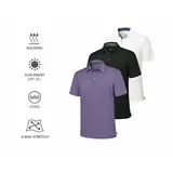 AMZPURE Men's 3-Pack Button Collared Short Sleeve Polo Shirts, Solid Cotton Casual Tops, Soft Breathable Comfort Fit for Work, Golf (Sohoc Chic Style),sohochic