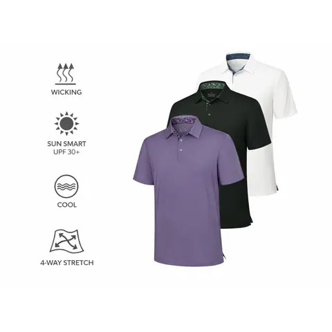 AMZPURE Men's 3-Pack Button Collared Short Sleeve Polo Shirts, Solid Cotton Casual Tops, Soft Breathable Comfort Fit for Work, Golf (Sohoc Chic Style),sohochic