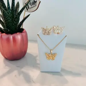 18k Gold Plated Set - Butterfly Design Necklace & Earrings for Women's Fashion Accessories