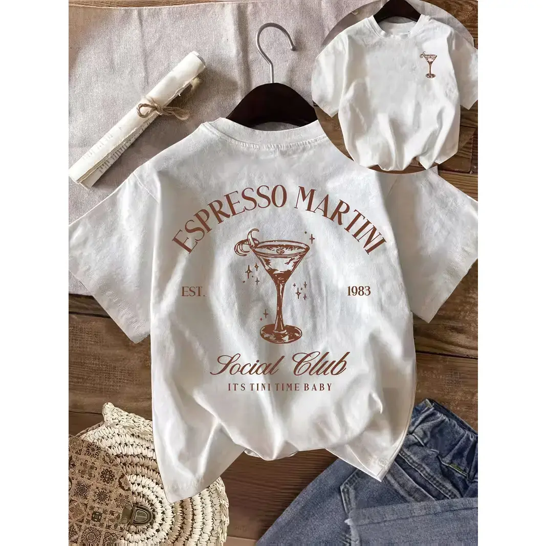 Women's Espresso Martini Print T-Shirt - Vodka & Juice Short Sleeve Round Neck Top, Casual Summer & Themed Outfit, Machine Washable for Lovers & Bartenders