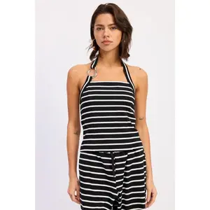Striped Silver Hardware Halter Top