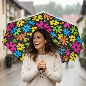 Groovy Flowers Umbrella - Lightweight Portable | Retro Floral Gift