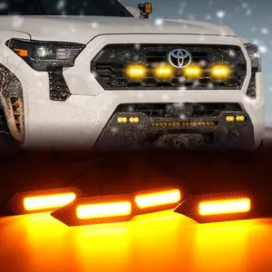 LFM 4pcs Amber LED Front Grille Lights for 2024 Toyota Tacoma TRD Off-Road/PreRunner/Sport – Smoked Lens, Waterproof, Plug & Play Ultra Bright LED Headlight Upgrade Kit