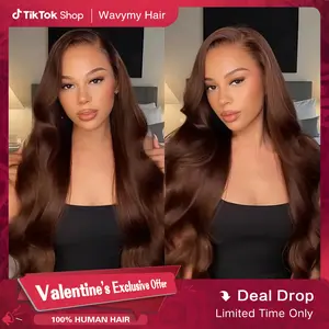 Wavymy Chocolate Brown Face-Framing Curtain Bangs Layered Cut Body Wave Pre-Cut 7x5 Lace Wear Go Glueless Wigs 180% Density Pre-Bleached Tiny Knots Pre-Plucked Natural Hairline 24 Inches