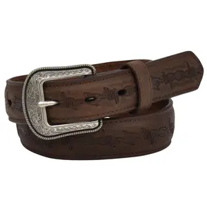Youth Brown Leather Barbed Wire Belt w/ Buckle