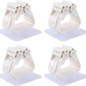 4pcs ABS Mop Organizer Holder, Seamless Wall Mounted Mop Clips with No Drill Installation, Strong Adhesive Bathroom Storage Hooks