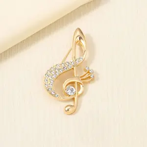 2 simple luxury rhinestone gold niche design brooch women's music note personality French brooch clothing accessories