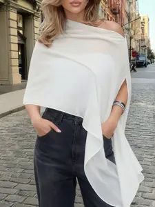 Asymmetric One-Shoulder Cape Lady Loose Casual Blouse Top, Comfortable and Stylish Women's Clothing, Perfect for Daily Wear