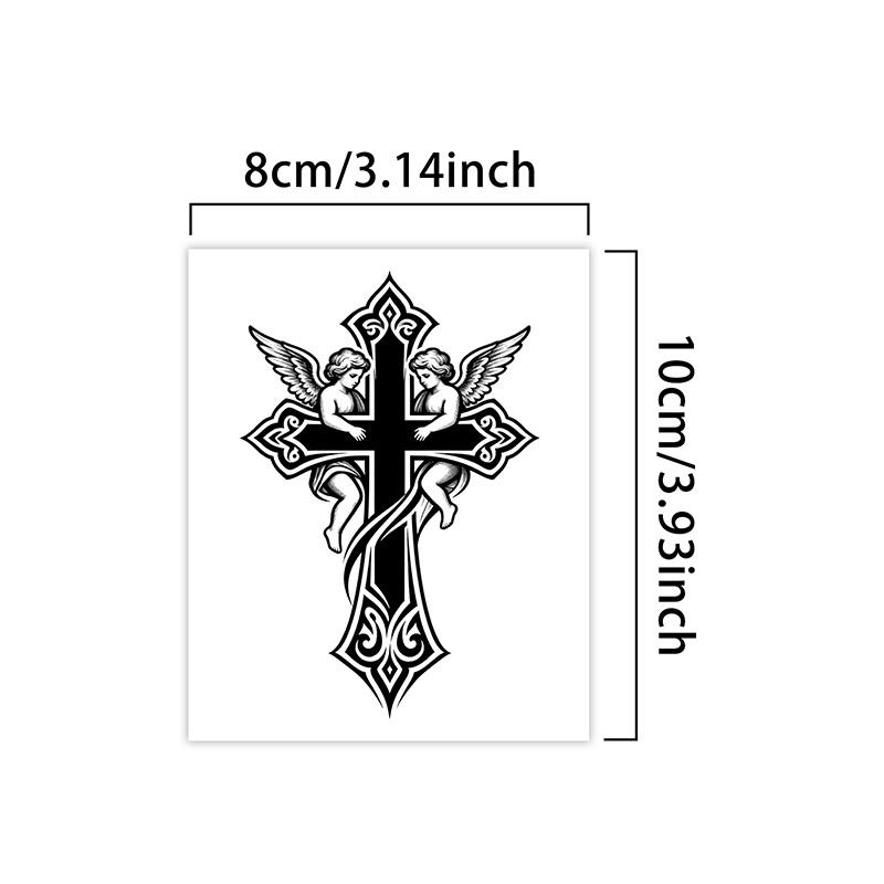 Cool Cross Temporary Tattoo Stickers, Waterproof Long-Lasting 7-14 Days, Herbal Half-Permanent Fake Tattoos for Men and Women