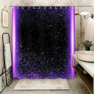 Glowing Galaxy Pattern Shower Curtain, 1 Count Waterproof Bathroom Shower Curtain with 12pcs Hooks, Bathroom Decor for Home, Hotel, Apartment, Dorm, Spa