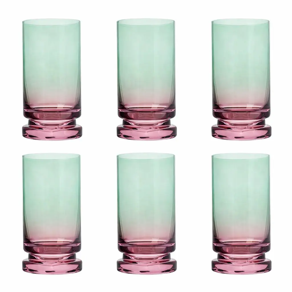 Kinor Purple and Green Highball Glasses, Set of 6