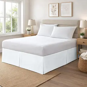 Vivacious Bedding 800TC Split Corner Bed Skirt King Size 17" Drop Length - 100% Organic Cotton Bedskirt - White