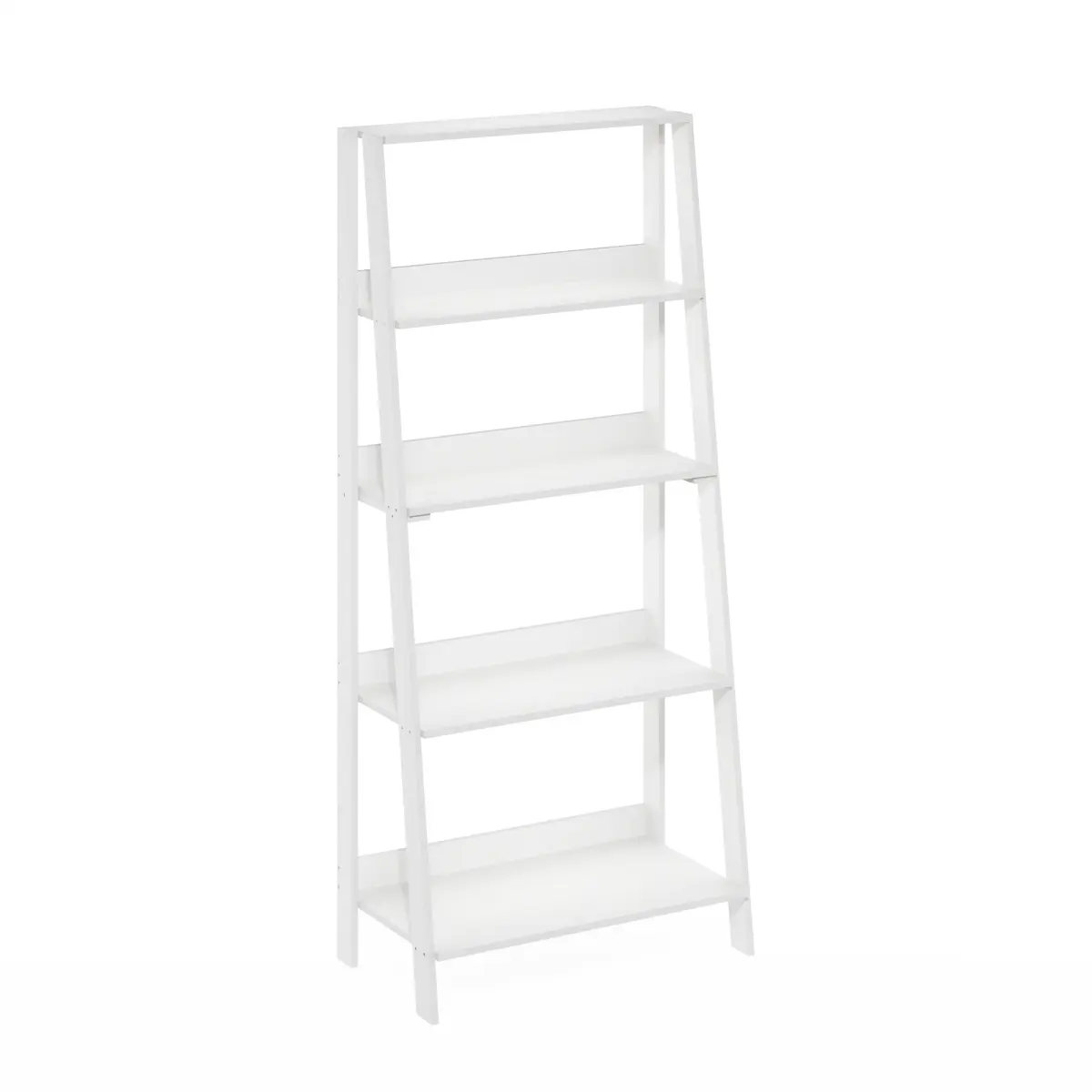 Furinno 5-Tier Ladder Shelf Bookcase - Durable Corner-Fit Display Storage Unit, 53.54" H x 23.62" W x 12.99" D, 23.8 lbs, Wipe-Clean Surface, Assembly Required, White Commercial Office Furniture