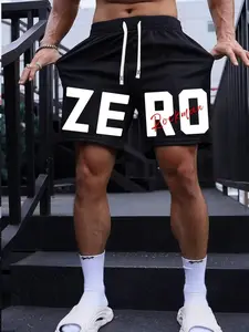 Men's Casual Shorts - "ZERO" Letter Graphic + "Rockmun" Slogan Apparel, Bold Streetwear Style, Comfortable Relaxed Fit, Daily Urban & Casual Outing Wear, Stylish Shorts for Bold Fashion Enthusiasts, Streetwear Fans, Casual Loungewear Lovers & Statement Ou