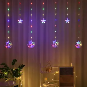 Star Moon Curtain Light for Home Bedroom Background Wall Hanging Lamp, Festival Atmosphere Indoor String Decorative Lights, Bedroom Led Lights