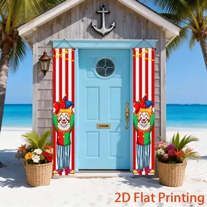 Circus Clown Theme Vertical Banner, Stripes Background, Perfect for Carnival Parties, Amusement Parks, Market Events, Summer Festivals