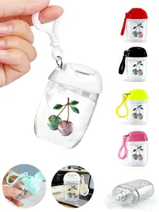 Transparent 30ml refillable bottle with crystal cherry pattern and silicone flip lid. Portable for sanitizer, perfume and lotion, travel-friendly. Ideal gift for birthdays, graduation and festivals.