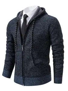 Men's Hooded Knit Sweater Jacket, Casual Loose-Fitting Zipper Cardigan, Soft Knitted Fabric, Winter Fashion, Youth Formal Wear