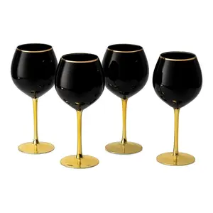 Savant Set of 4 Black Wine Glasses with Gold Stem and Rim, 14 oz - Luxury Wine Glassware for Tasting, Weddings, Anniversaries, Birthdays