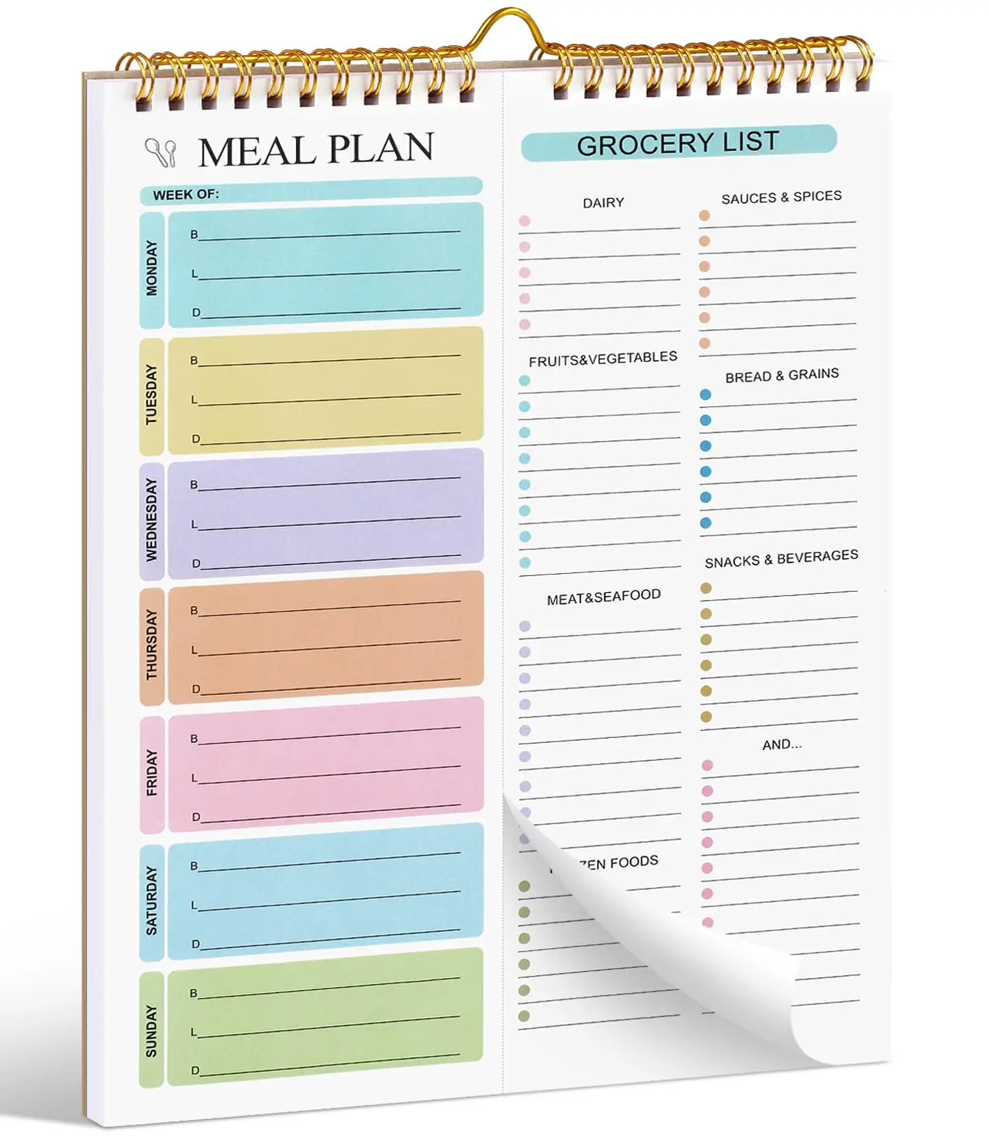 Weekly Meal Planner Notebook - 8.5x11", 50 Sheets, Magnetic, Wall-Mountable Grocery List & Menu Planner