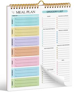 Weekly Meal Planner Notebook - 8.5x11", 50 Sheets, Magnetic, Wall-Mountable Grocery List & Menu Planner