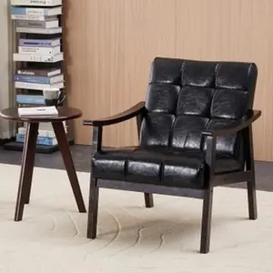 Medieval Modern High-Back Armchair - Antique Black Upholstered Reading Chair with Solid Wood Legs for Living Room & Bedroom