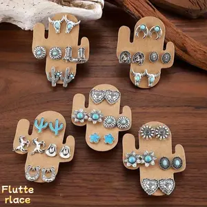 30 Pairs Western Stud Earrings Set for Women, Vintage Turquoise Cowgirl Jewelry with Bull Skull, Cactus, Cowboy Boot & Heart Designs, TikTok Trending Cute Earrings for Daily Wear, Festival & Gift for Her