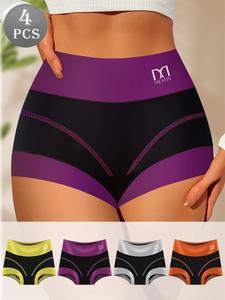 QUASTI 4/8 Pack Full-coverage Ladies Boxer Briefs, High-waist Tummy Control Contrasting Panties, Comfortable Breathable Underwear Briefs for Women summerwins