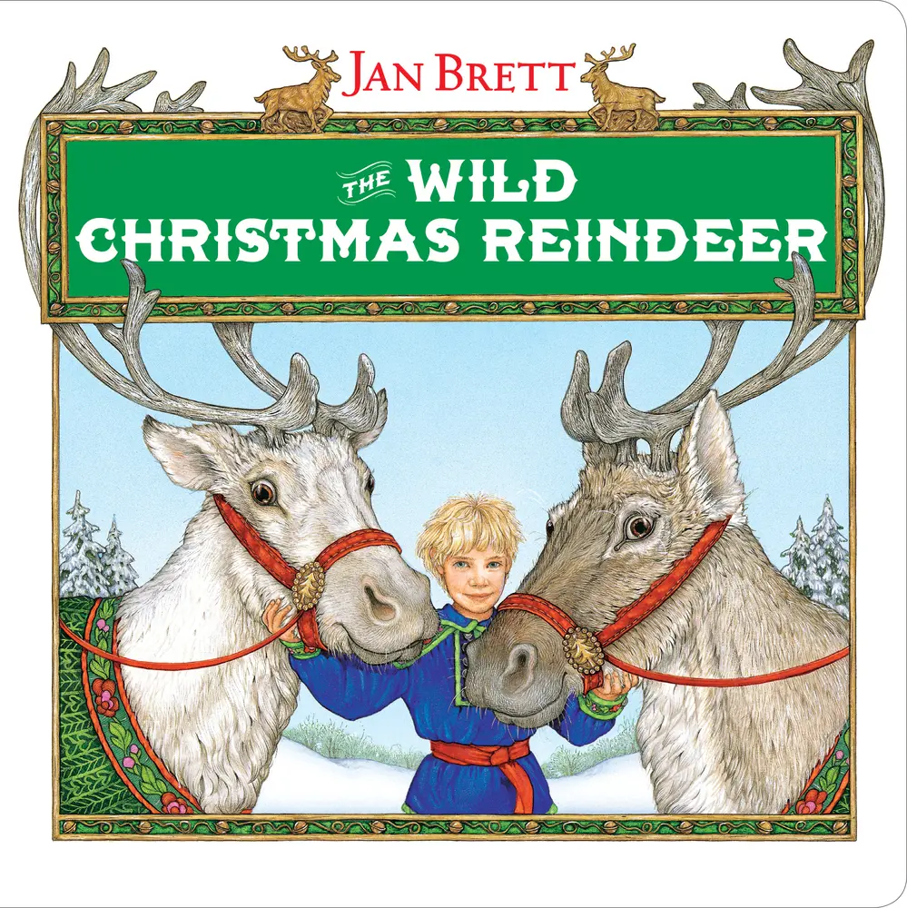 Used Illustrated Folk Art Fantasy Animal Advent Calendar Book - The Wild Christmas Reindeer by Jan Brett (Board Book, English)