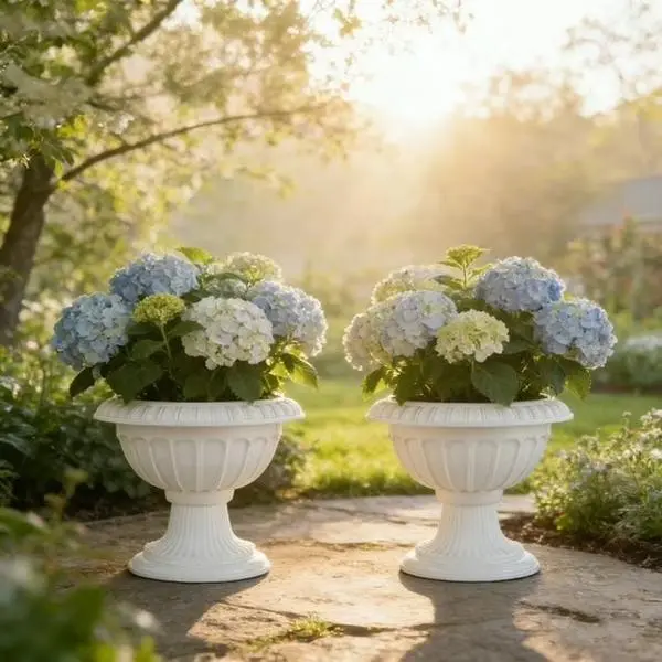 10.2-Inch Plastic Garden Urn Planters with Pedestal, Set of 2 for Outdoor Plants, Front Porch Use