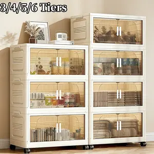 White, transparent 19.7-inch stackable storage organizer; multifunctional foldable plastic storage bin; multi-tiered, space-saving organizer with lid and wheels; storage container for pantries, living rooms, bedrooms, kitchens, and offices