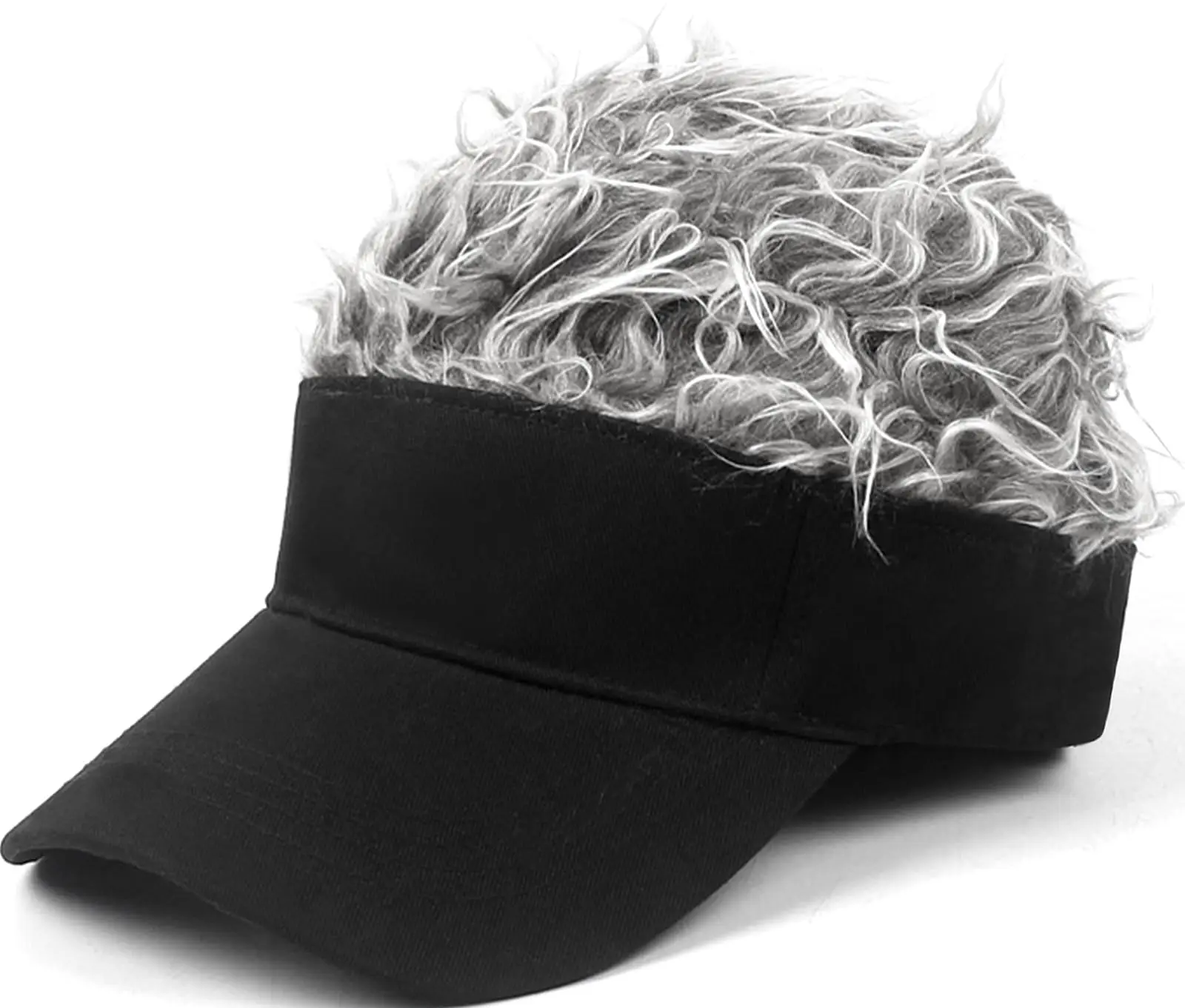 Mens Visor Cap Wig Spiked Adjustable Baseball Cap Sun Hats with Fake Hair