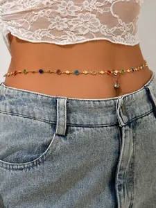 Bohemian Style Colorful Crystal Beaded Body Chain, Alloy Material Multifunctional Waist Belt, Waist Beads, Perfect for Parties, Vacation, Photography, Gifts