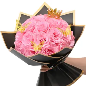 24/36 Pcs DIY Graduation Glitter Roses Bouquet Set with 3D Butterflies Crowns & Ribbons for Girlfriend Wife Mom Friend Women Gift Perfect for Valentine's Day Birthday Engagement Wedding Anniversaries