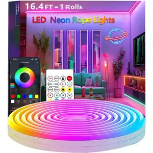 16.4FT Neon Rope Lights,Flexible Led Rope Light Control with App/Remote,Multiple Modes, Sync,IP65 Outdoor RGB Led Strip Lights