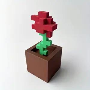 Pixel rose decoration, unique flower ornaments, no power required, durable plastic products, bedroom desks, bedside tables, office desks, home decorations, Decorative Flowers, Thanksgiving Day, Valentine's Day, birthday, festival party gifts