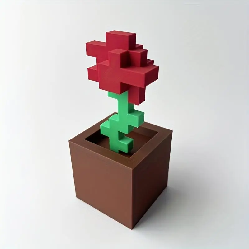 Pixel rose decoration, unique flower ornaments, no power required, durable plastic products, bedroom desks, bedside tables, office desks, home decorations, Decorative Flowers, Thanksgiving Day, Valentine's Day, birthday, festival party gifts